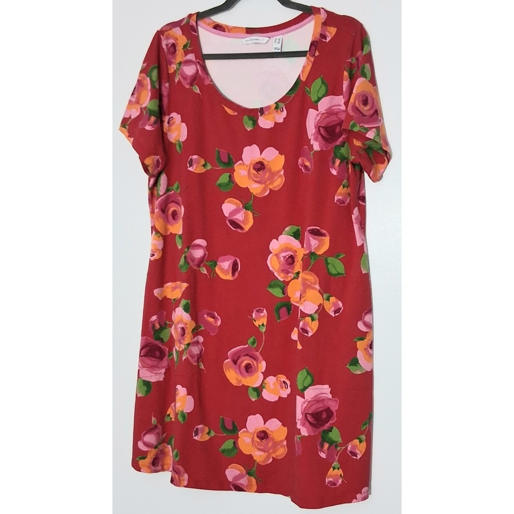 Isaac Mizrahi Dress Women's Size 1X Red & Orange Floral Short Sleeve Swing